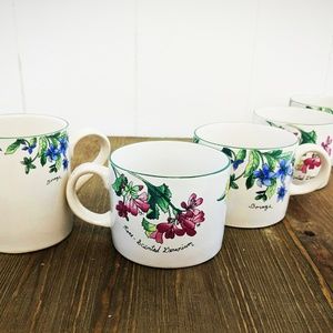 Vintage Majesticware Geranium Creamer & 4 Mugs